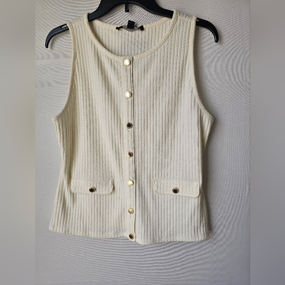 Marc New York Tops - Marc New York Cream Ribbed Button-Front Tank with Gold Buttons